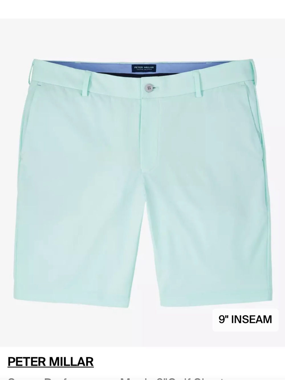 Peter Millar Mint Green Flat-Front Performance Shorts